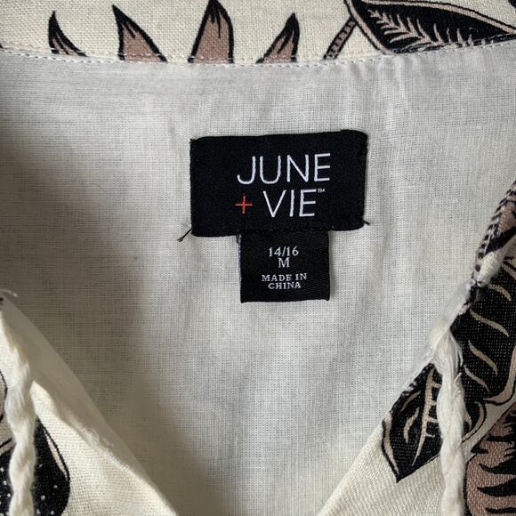 June + Vie by Roaman's Midi Lino Soleil Shirt Dress Floral Plus Size 14/16 M - Picture 10 of 16